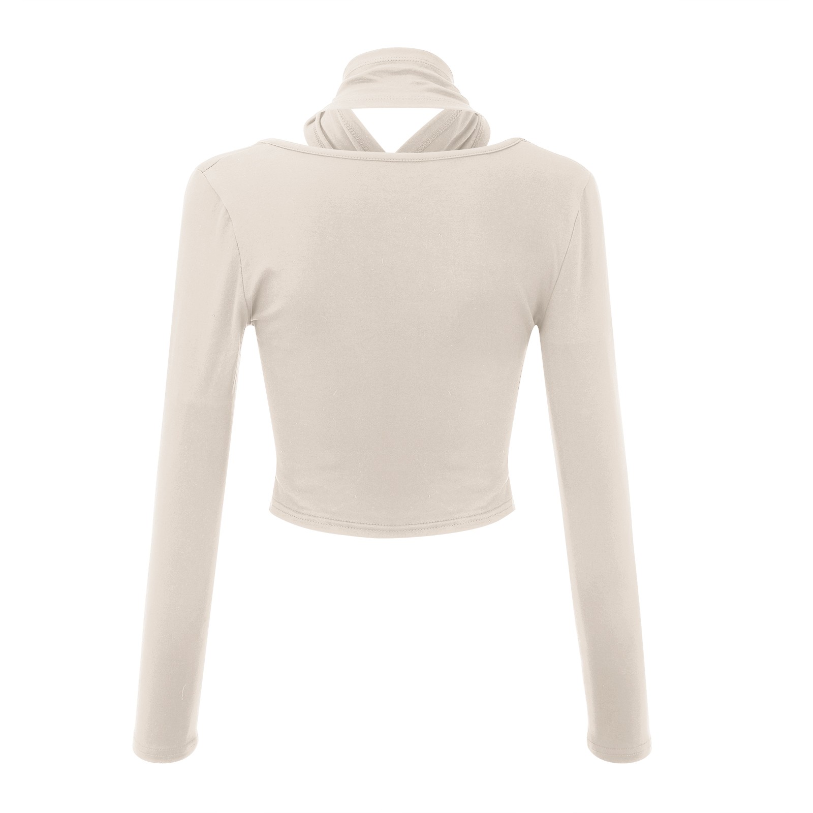 thumbnail image 3 of Top corto cruzado con cuello halter para mujer - Manga larga, diseño cruzado con aberturas, color liso, informal/fiesta (S-XL), 3 of 8